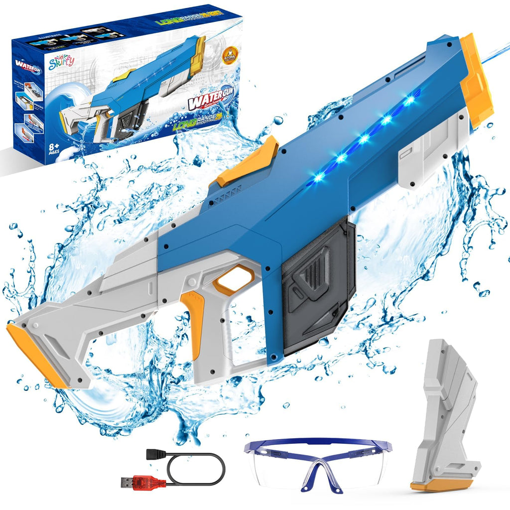 Skirfy Electric Water Gun for Adult Kids Outdoor Automatic Water Suction Water Toys Squirt 39 FT Range Water Guns Summer Beach Pool Lawn Party Games（Blue）