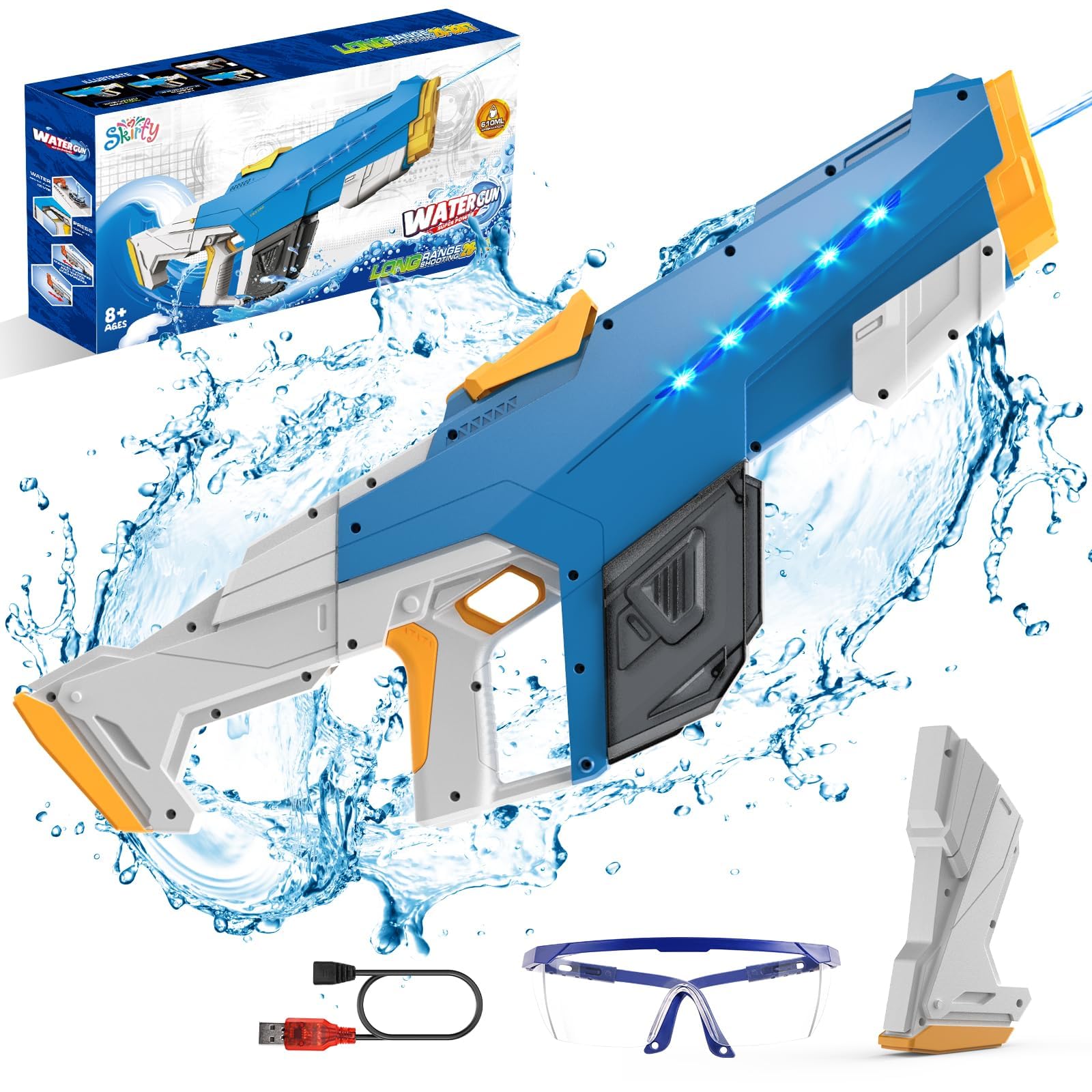 Skirfy Electric Water Gun for Adult Kids Outdoor Automatic Water Suction Water Toys Squirt 39 FT Range Water Guns Summer Beach Pool Lawn Party Games（Blue）