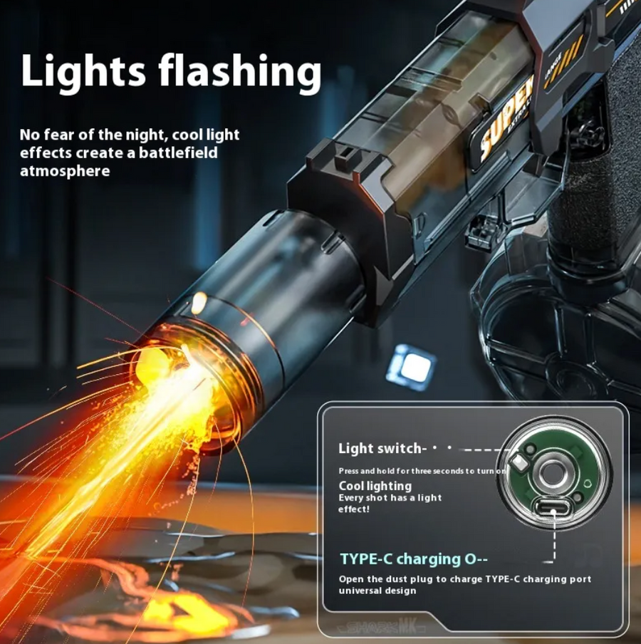 Electric Water Blaster — Continuous Fire + Flame Light Effects