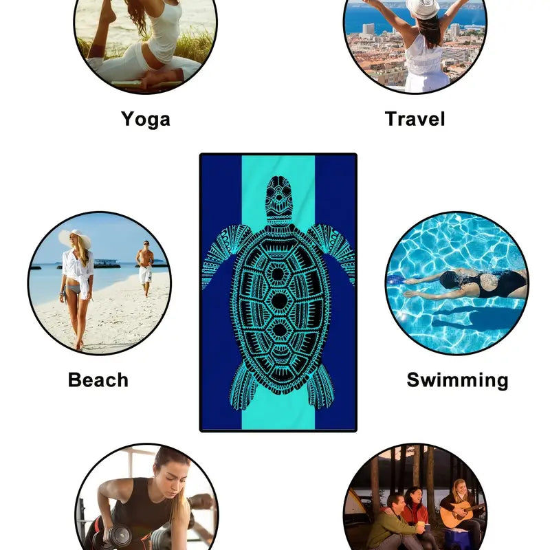 Green Turtle Sandproof Beach Towel for Travel & Yoga