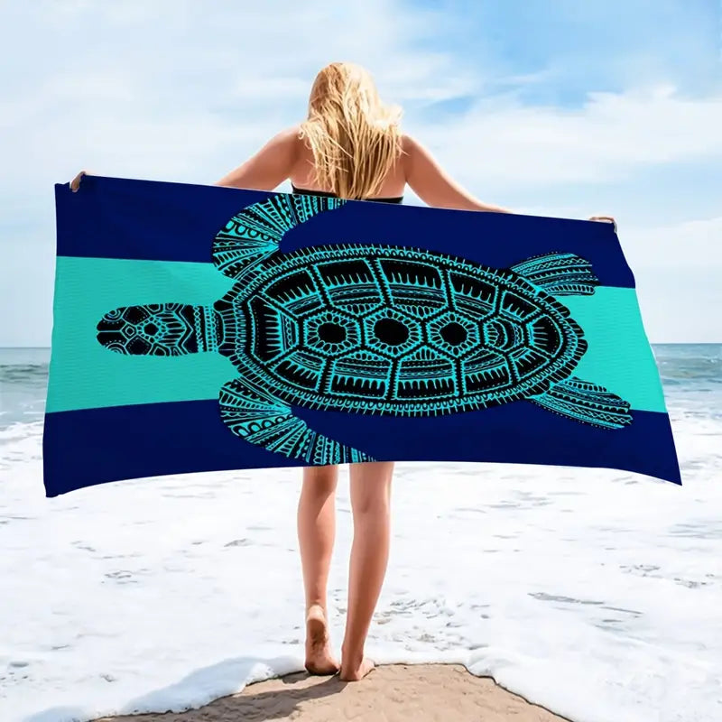 Green Turtle Sandproof Beach Towel for Travel & Yoga